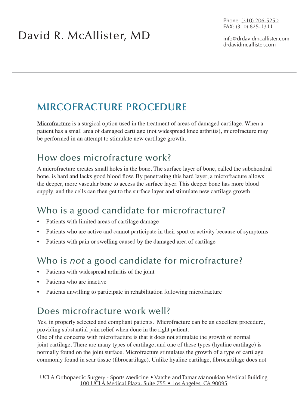 Knee Mircofracture Procedure Download