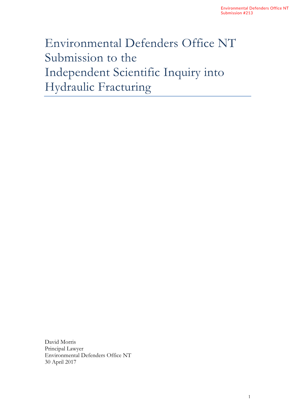 Environmental Defenders Office NT Submission to the Independent Scientific Inquiry Into Hydraulic Fracturing