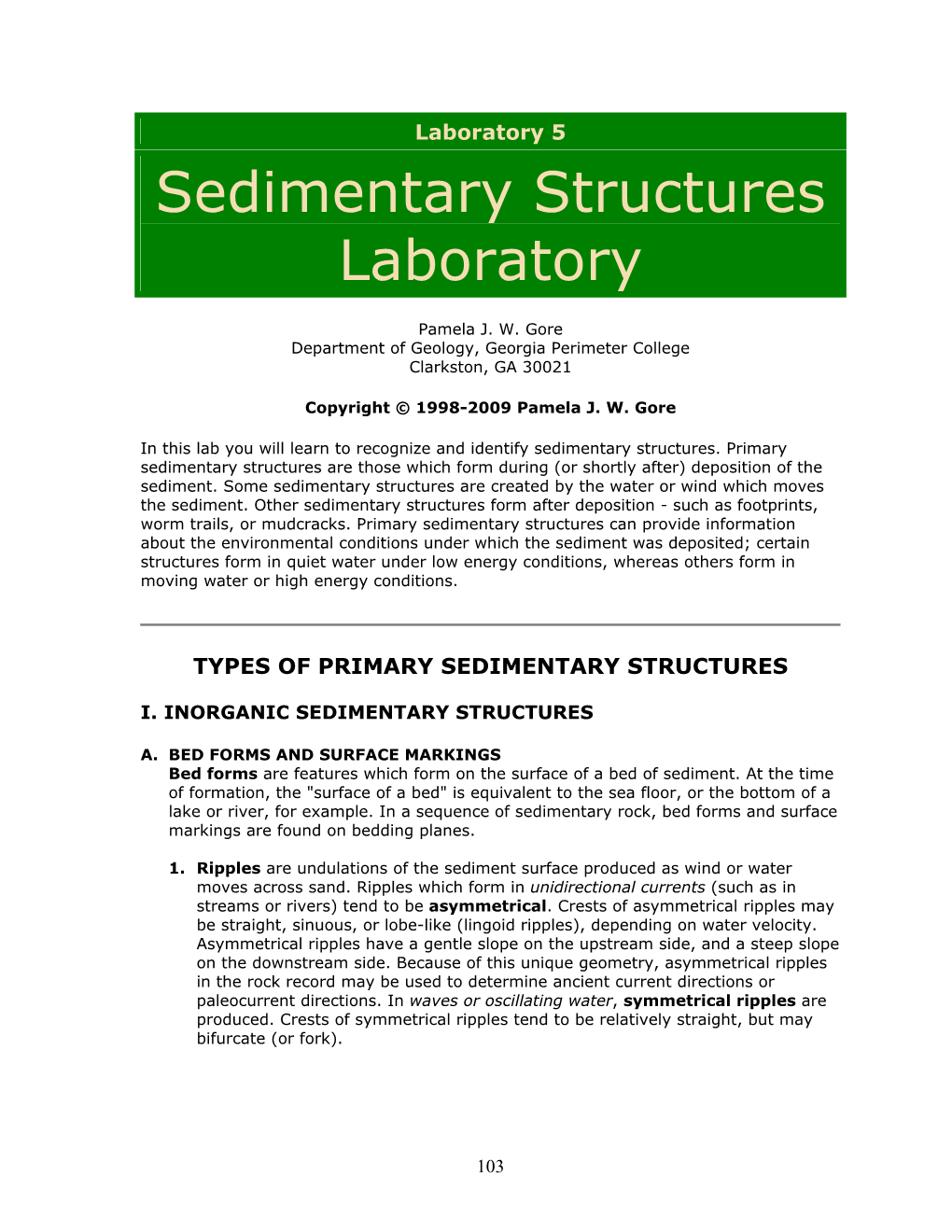 Sedimentary Structures Laboratory