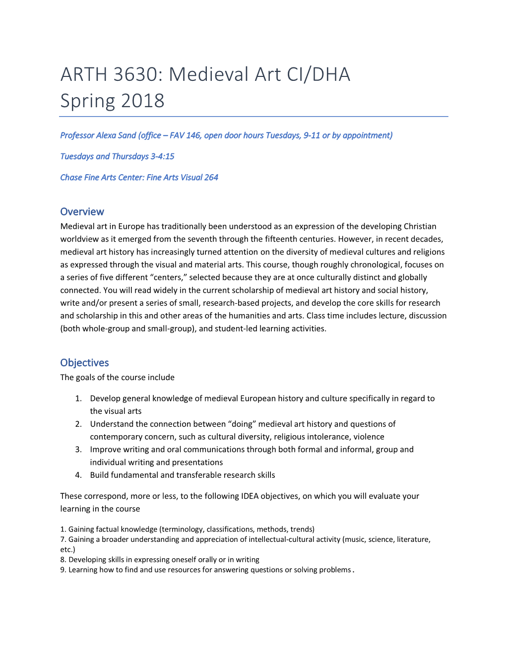 Medieval Course Detailed Outline Spring 2018