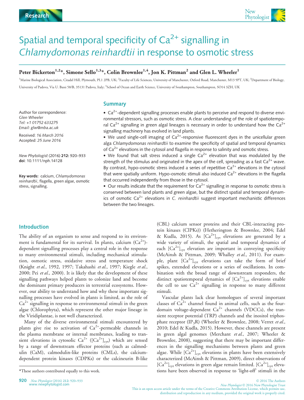 Signalling in Chlamydomonas Reinhardtii in Response to Osmotic Stress