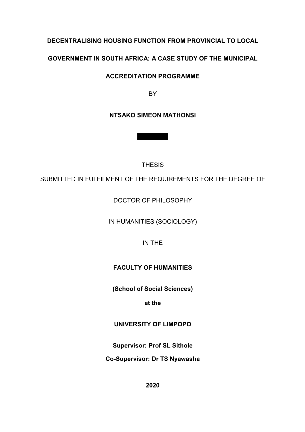 Decentralising Housing Function from Provincial to Local