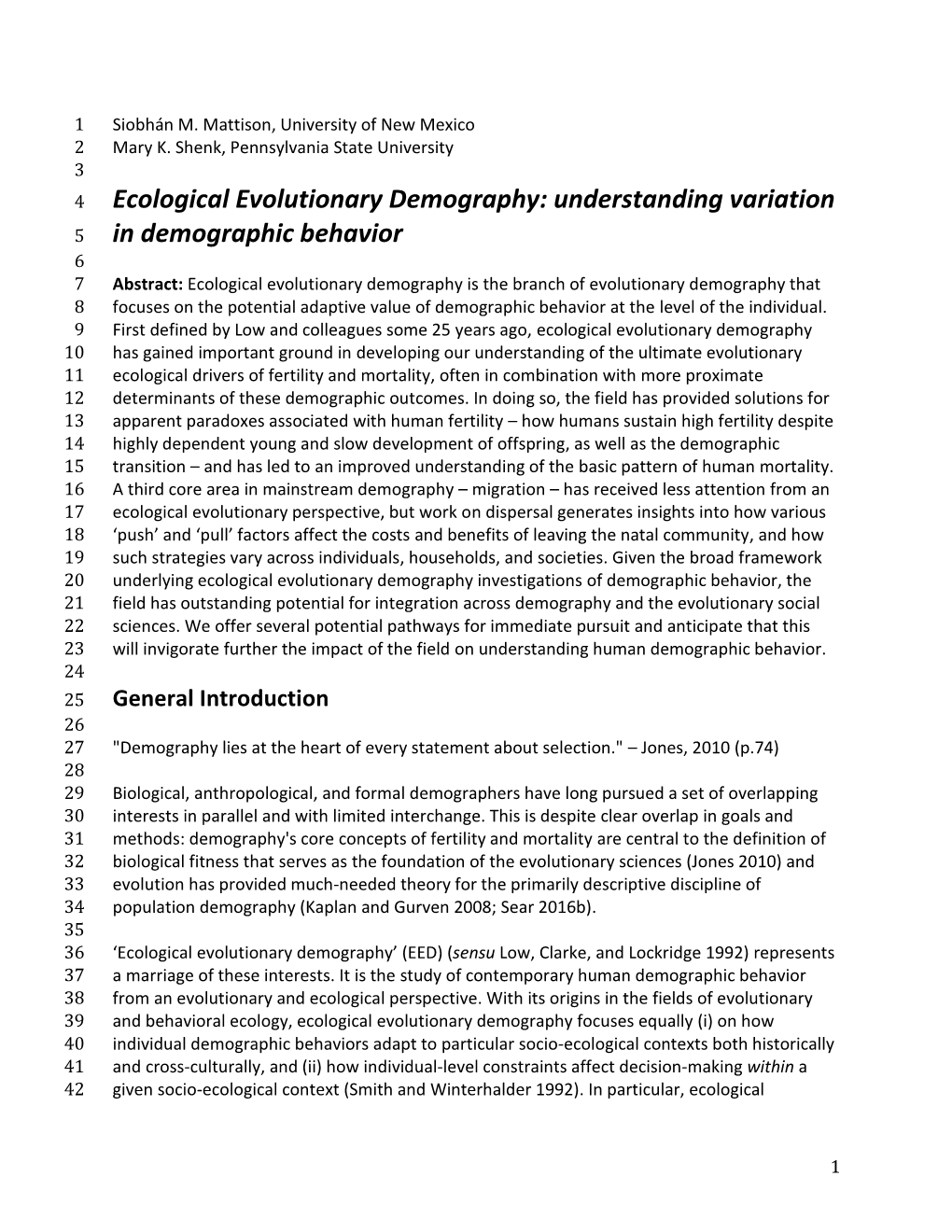 Ecological Evolutionary Demography