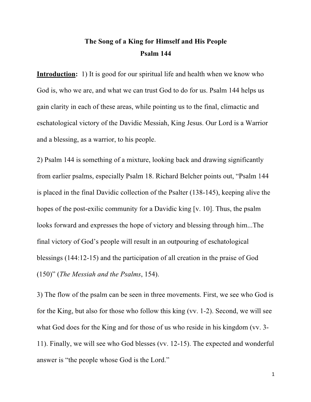 The Song of a King for Himself and His People Psalm 144 Introduction