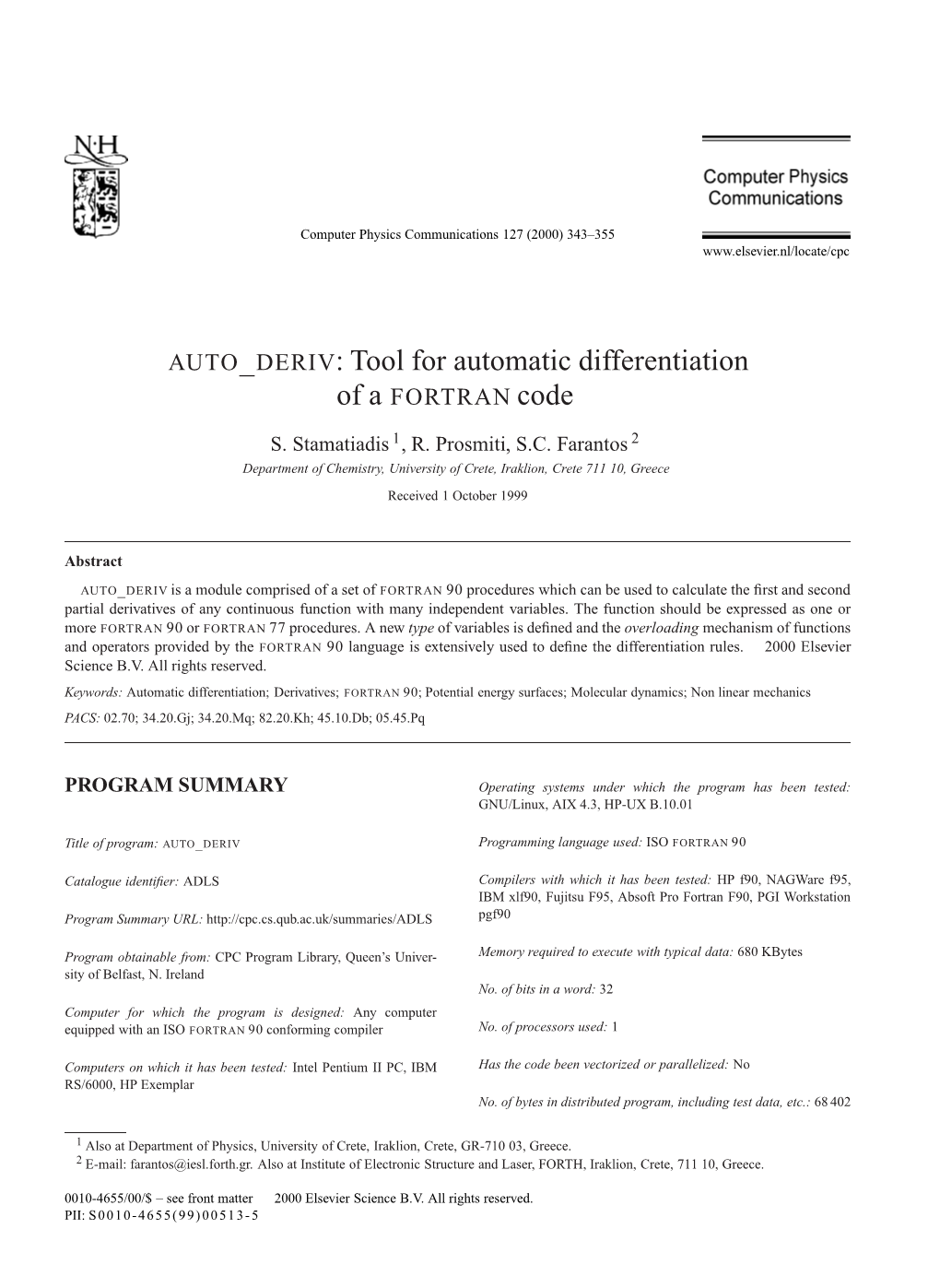 Tool for Automatic Differentiation of a FORTRAN Code