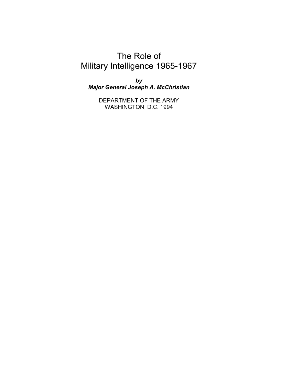 The Role of Military Intelligence in Vietnam 1965-1967