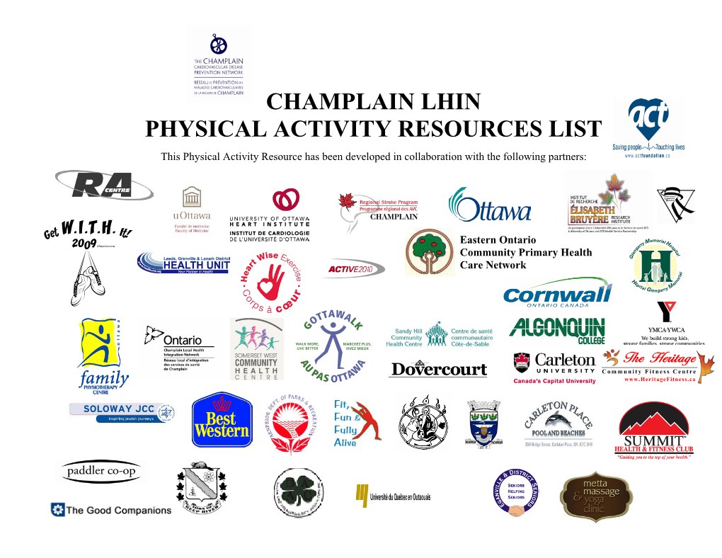 Champlain Lhin Physical Activity Resources List