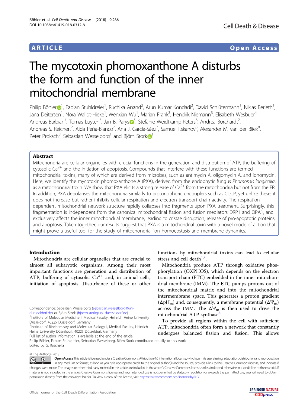 The Mycotoxin Phomoxanthone a Disturbs the Form and Function of the Inner Mitochondrial Membrane