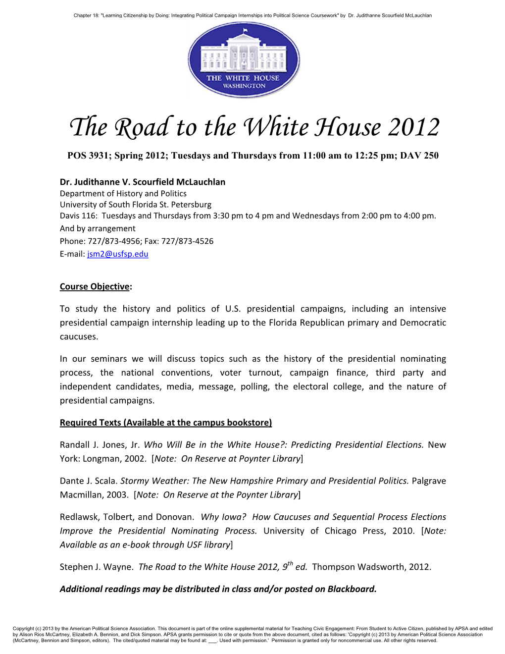 CHAPTER 18-Mclauchlan-Road to the White House-2012-SYLLABUS