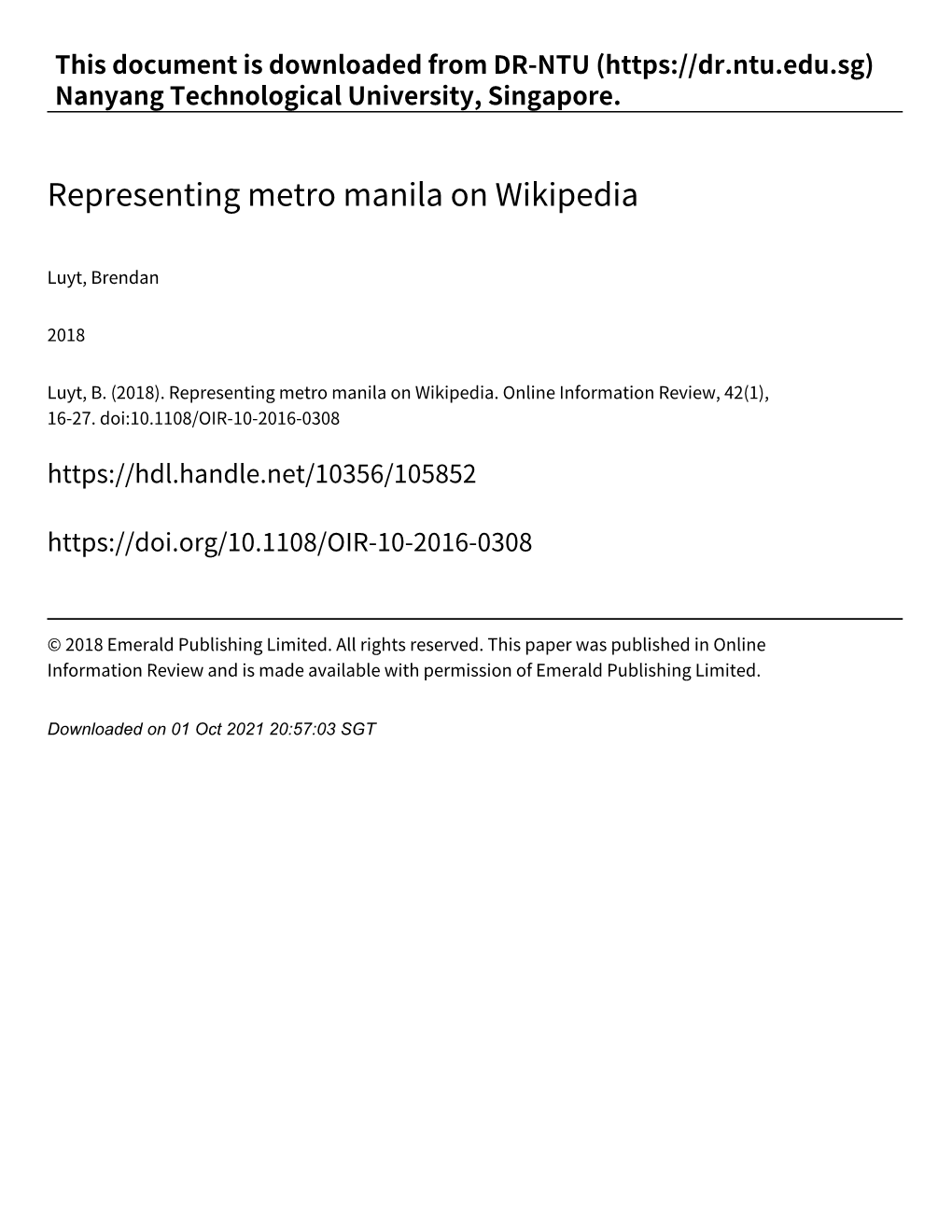 Representing Metro Manila on Wikipedia