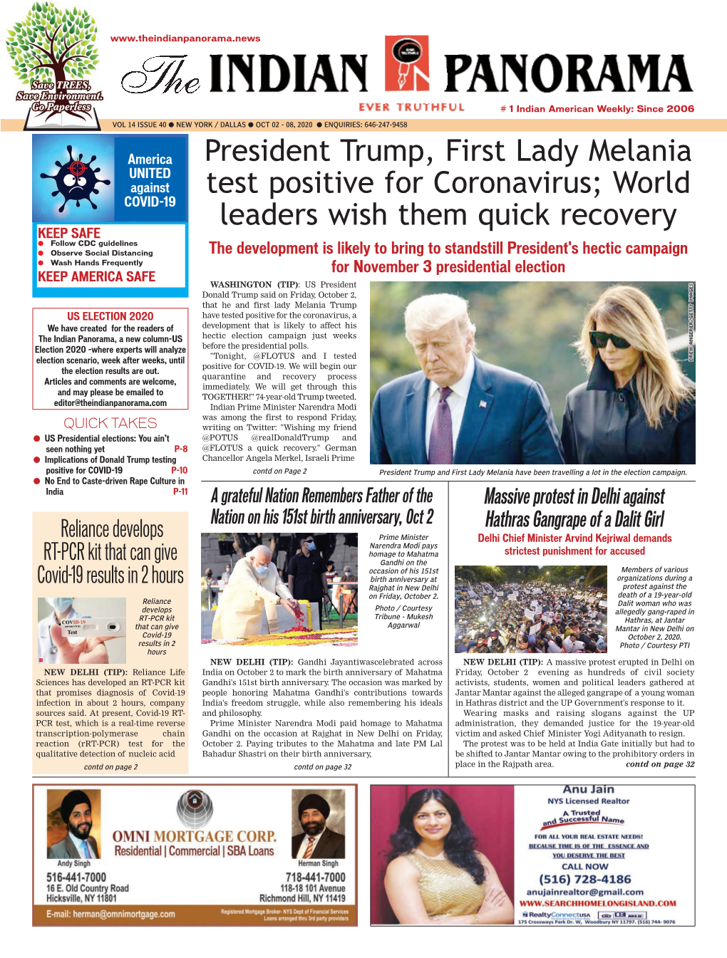 President Trump, First Lady Melania Test Positive