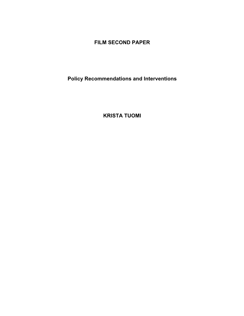 FILM SECOND PAPER Policy Recommendations And