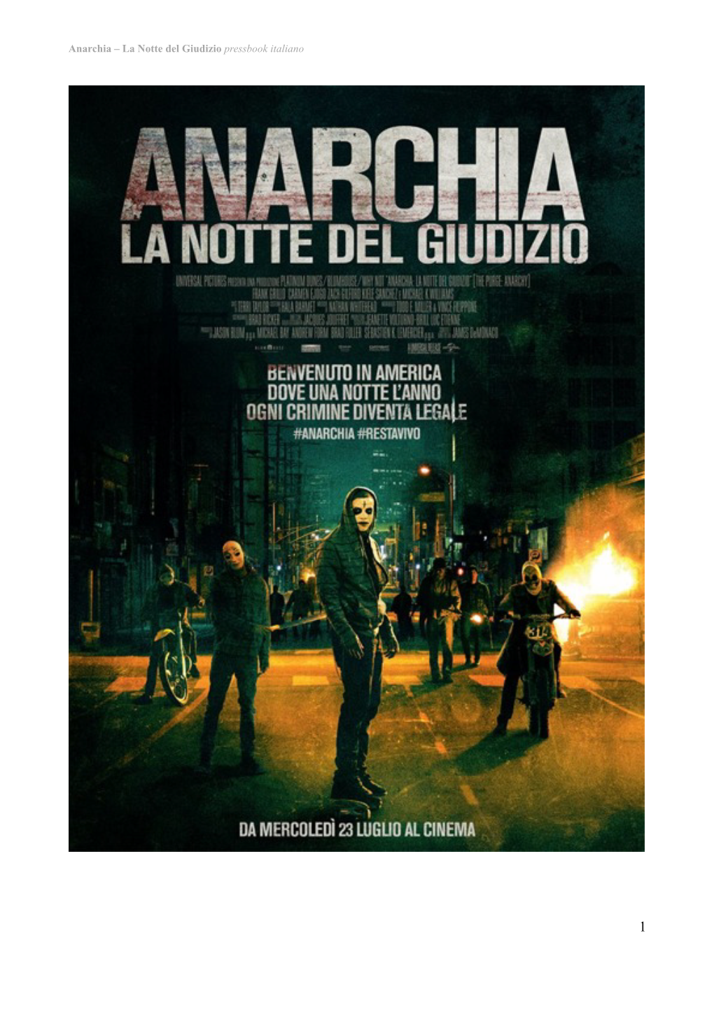 Anarchia – La Notte Del Giudizio Pressbook Italiano