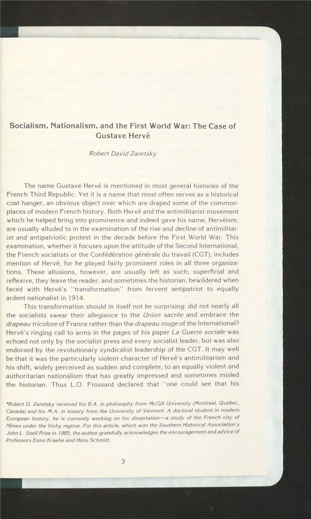 Socialism, Nationa1ism, and the First World War: the Case of Gustave Herve
