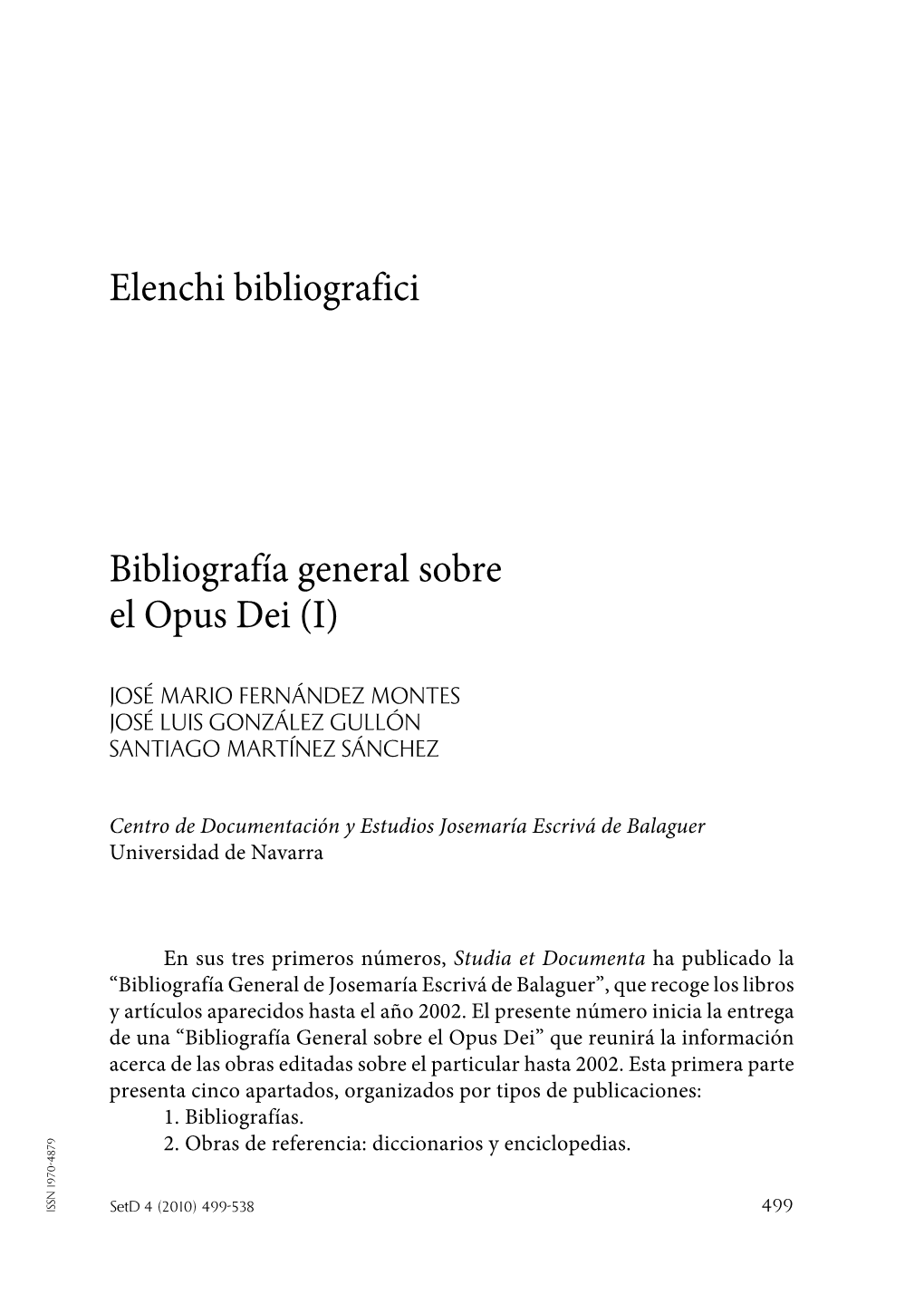 Elenchi Bibliografici Bibliografía General Sobre El Opus
