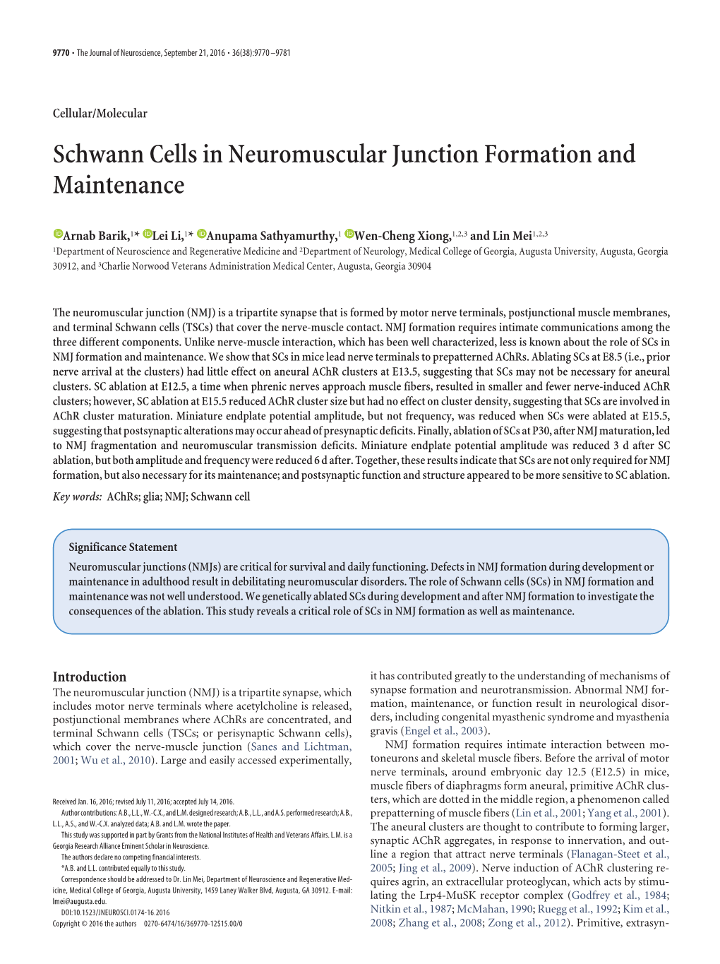 Schwann Cells in Neuromuscular Junction Formation and Maintenance