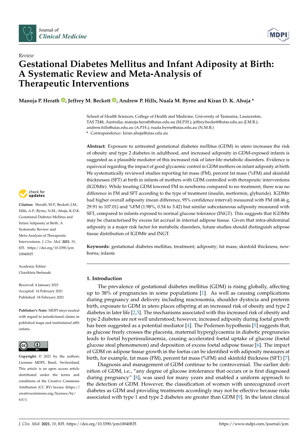 Gestational Diabetes Mellitus and Infant Adiposity at Birth: a Systematic Review and Meta-Analysis of Therapeutic Interventions