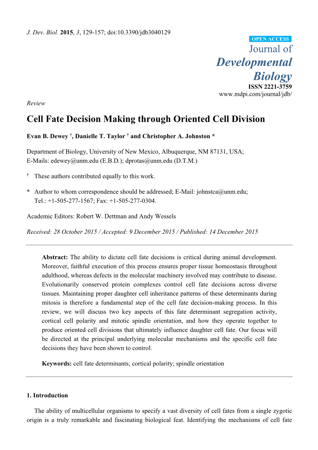 Cell Fate Decision Making Through Oriented Cell Division