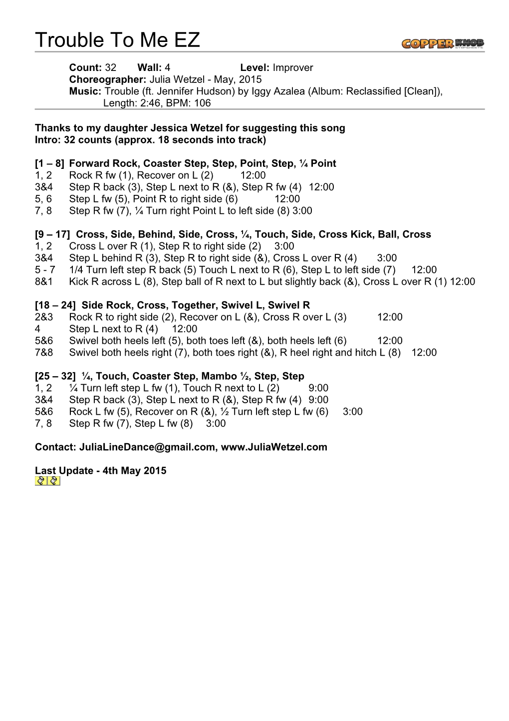 Copperknob - Linedance Stepsheets - Trouble to Me EZ