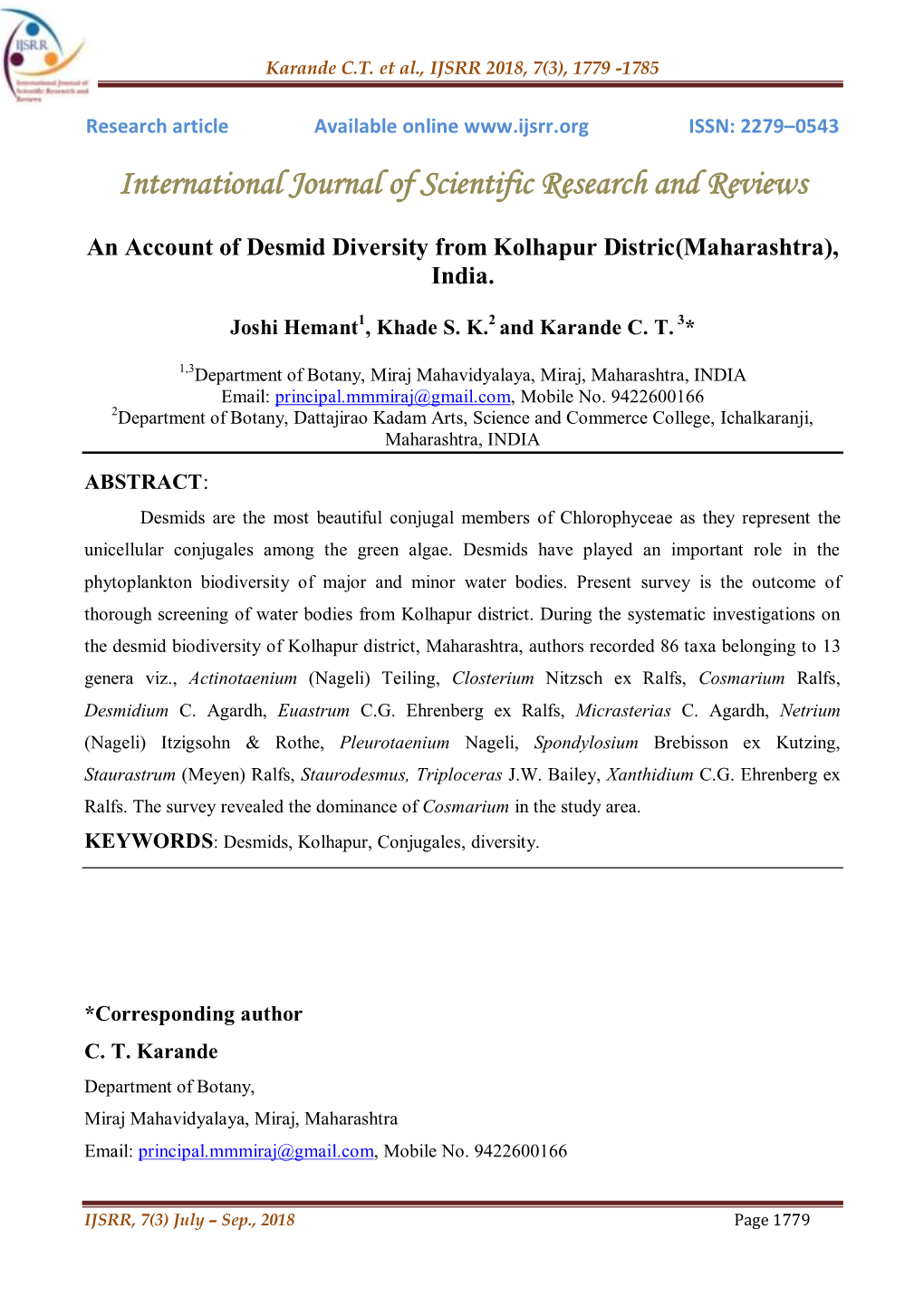 International Journal of Scientific Research and Reviews