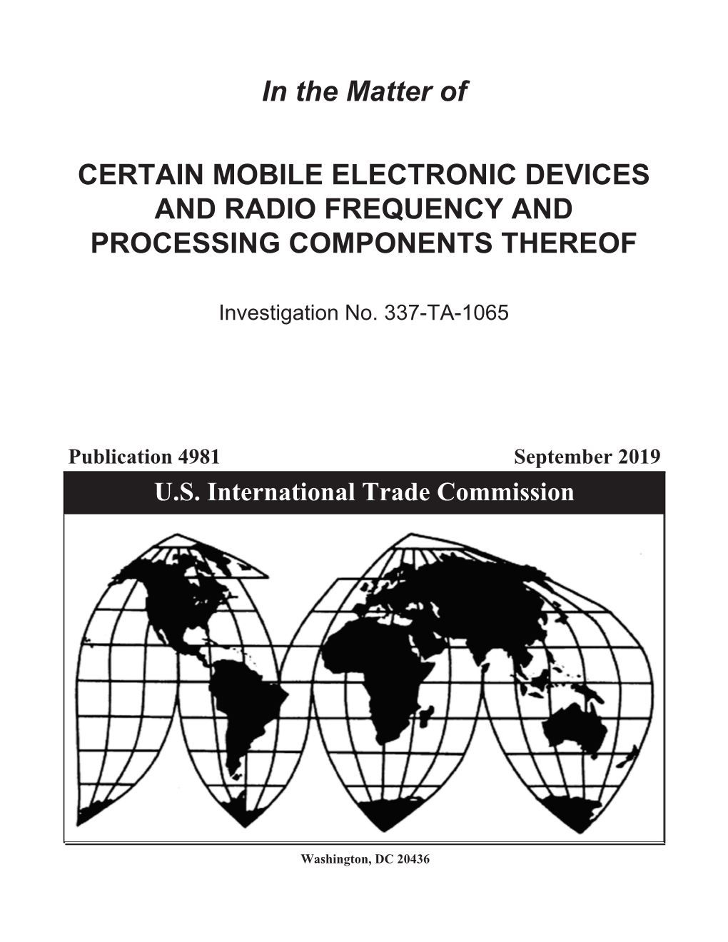 Certain Mobile Electronic Devices and Radio Frequency and Processing Components Thereof