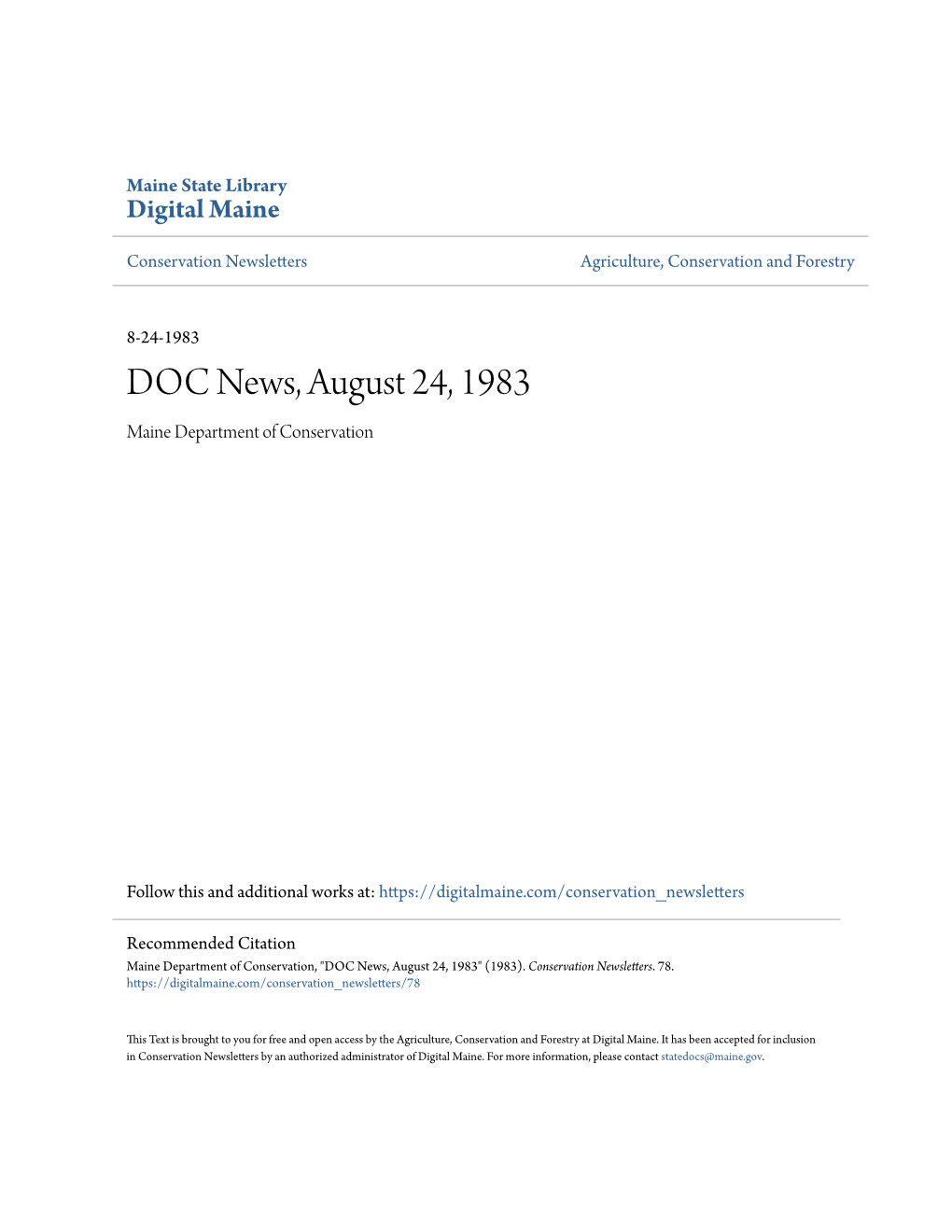 DOC News, August 24, 1983 Maine Department of Conservation
