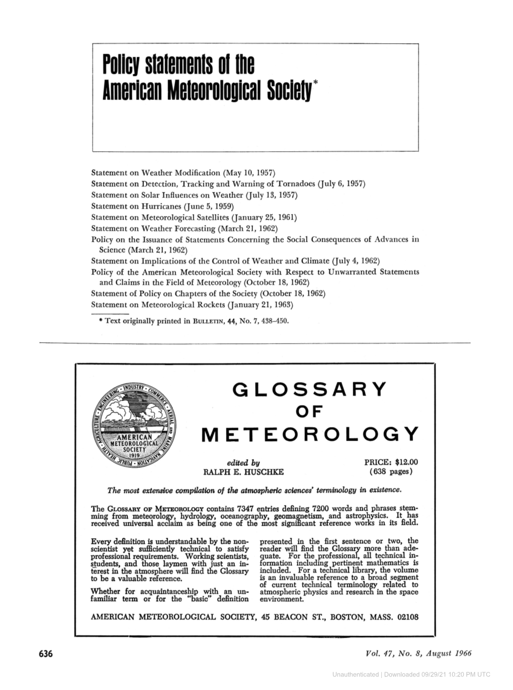 Policy Statements Ot the American Meteorological Society*