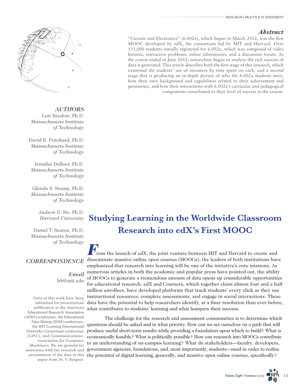 Studying Learning in the Worldwide Classroom Research Into Edx's