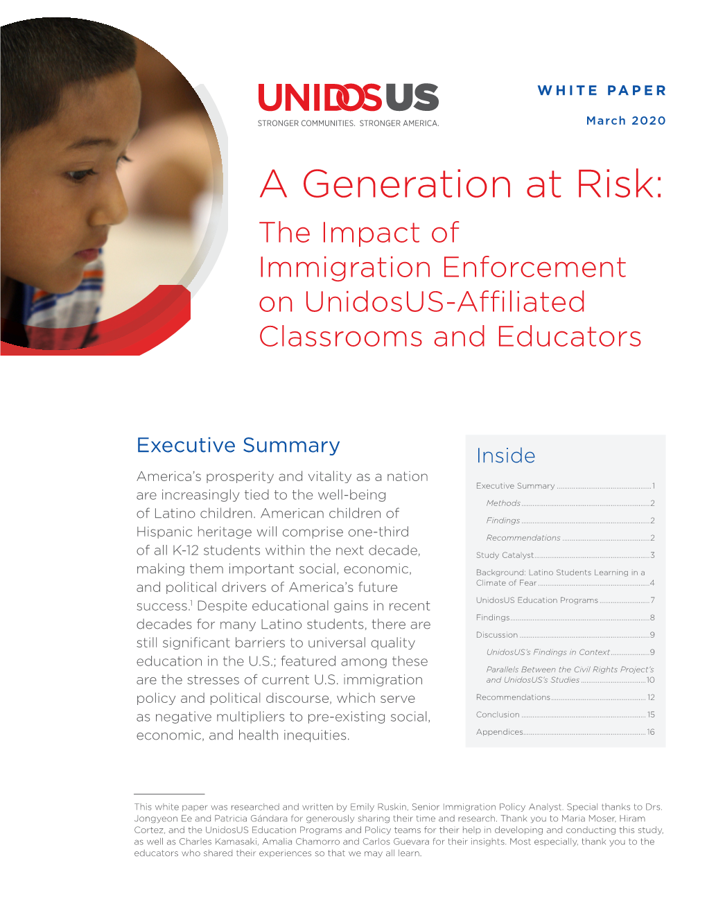 A Generation at Risk: the Impact of Immigration Enforcement on Unidosus-Affiliated Classrooms and Educators