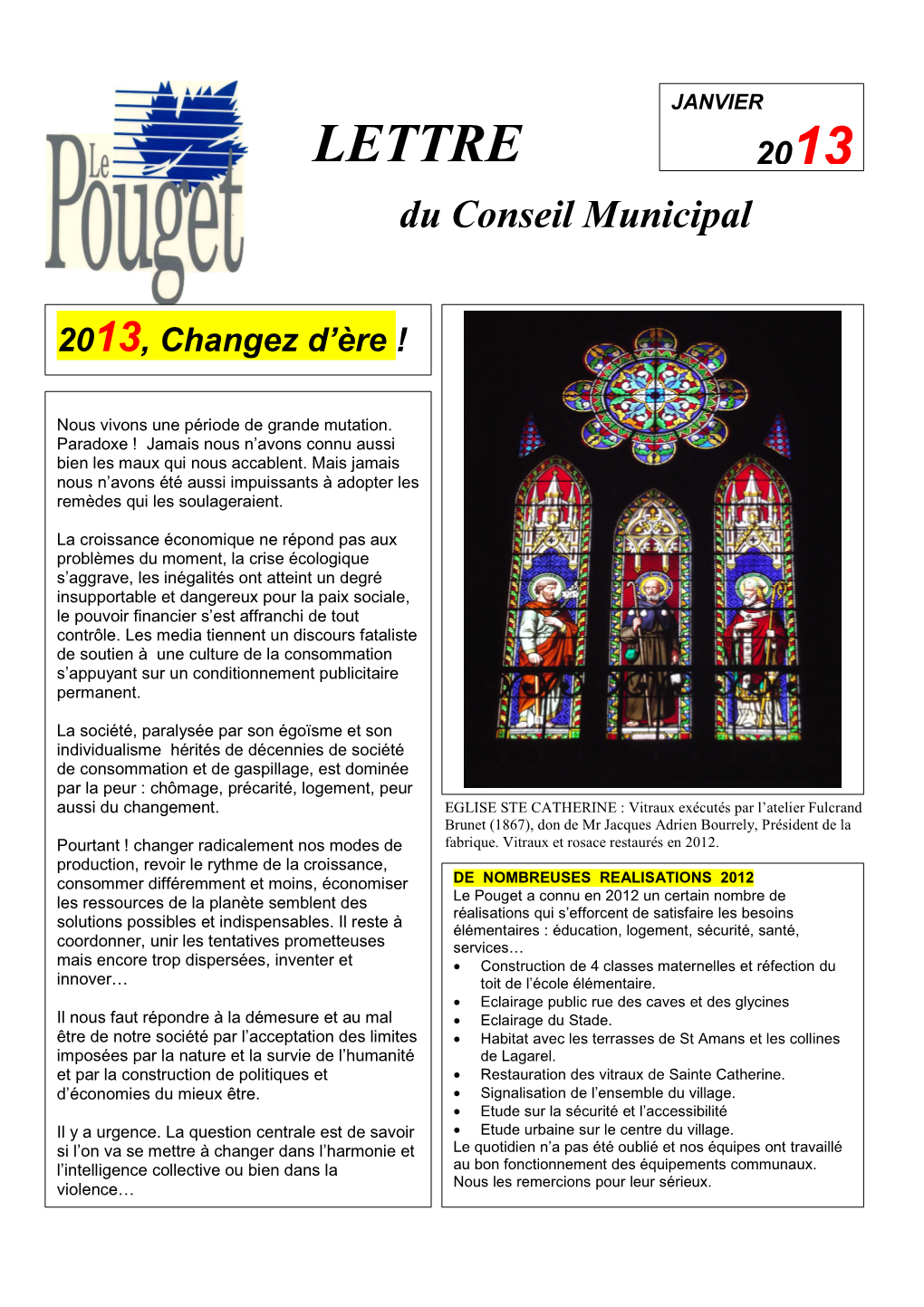 Lettre Du Conseil Municipal Le Pouget Janvier 2013