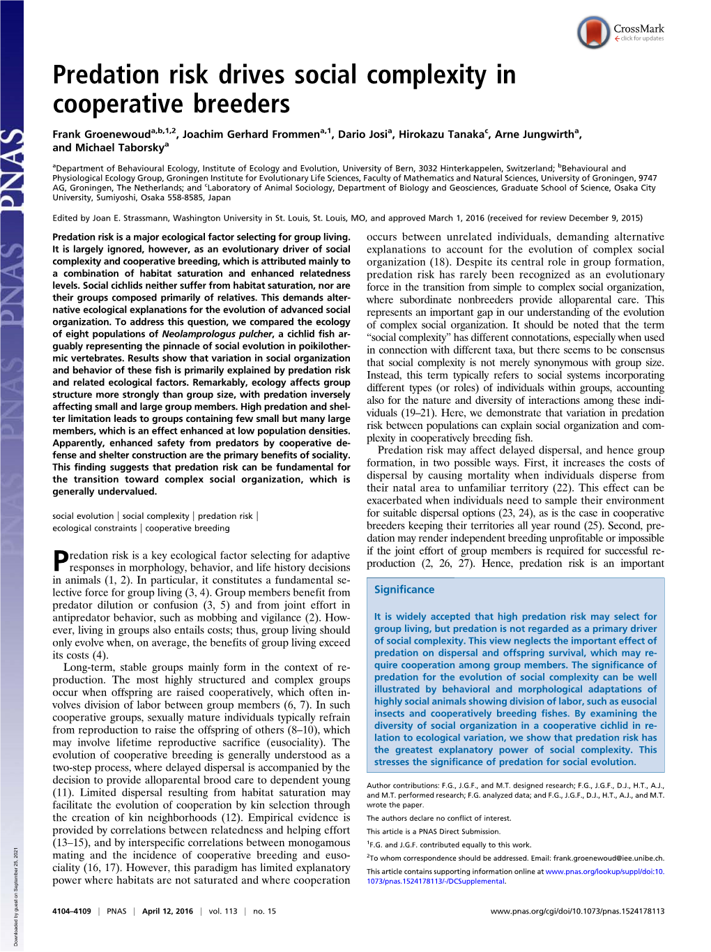 Predation Risk Drives Social Complexity in Cooperative Breeders