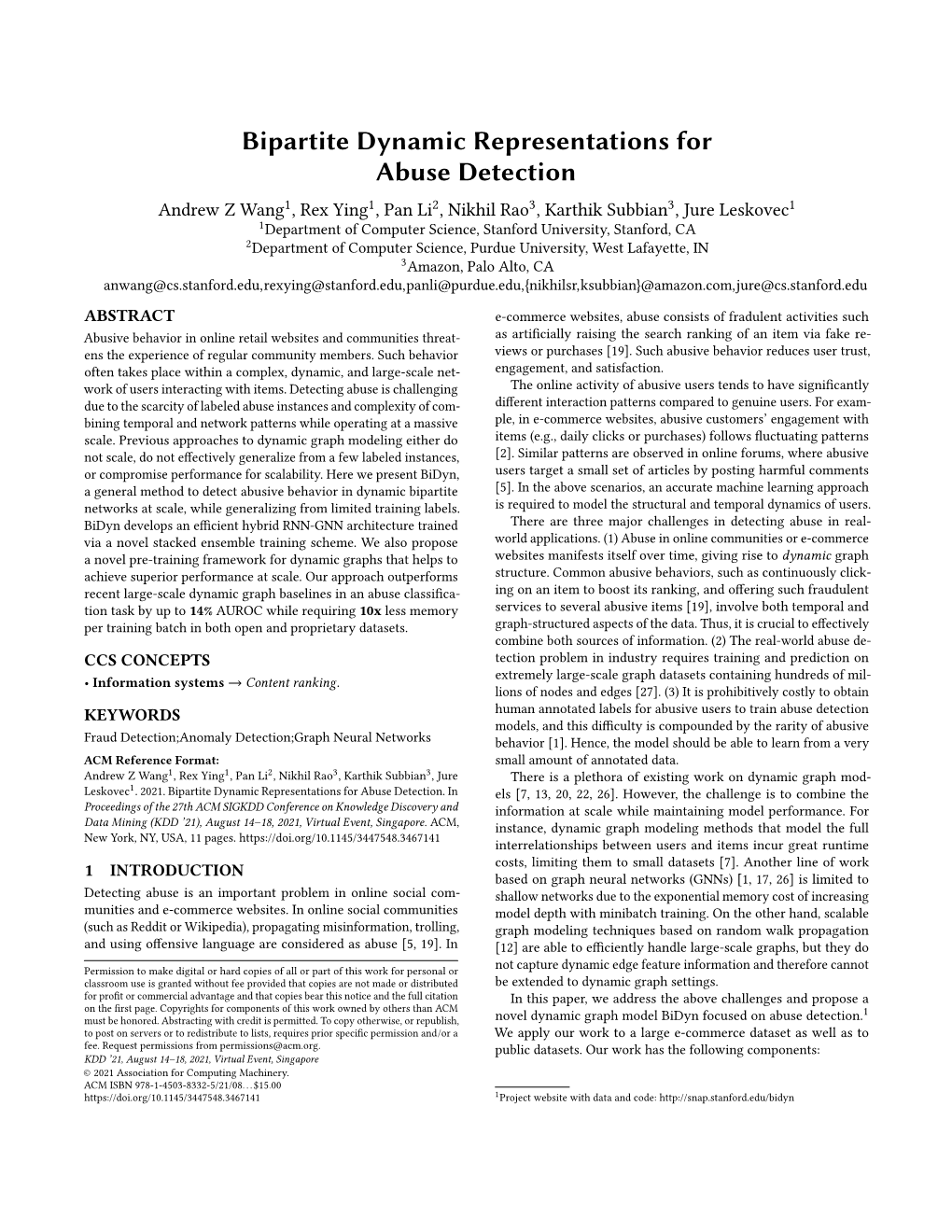 Bipartite Dynamic Representations for Abuse Detection