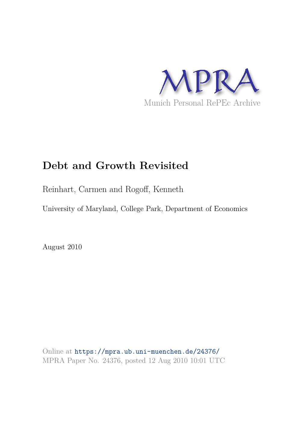 Debt and Growth Revisited