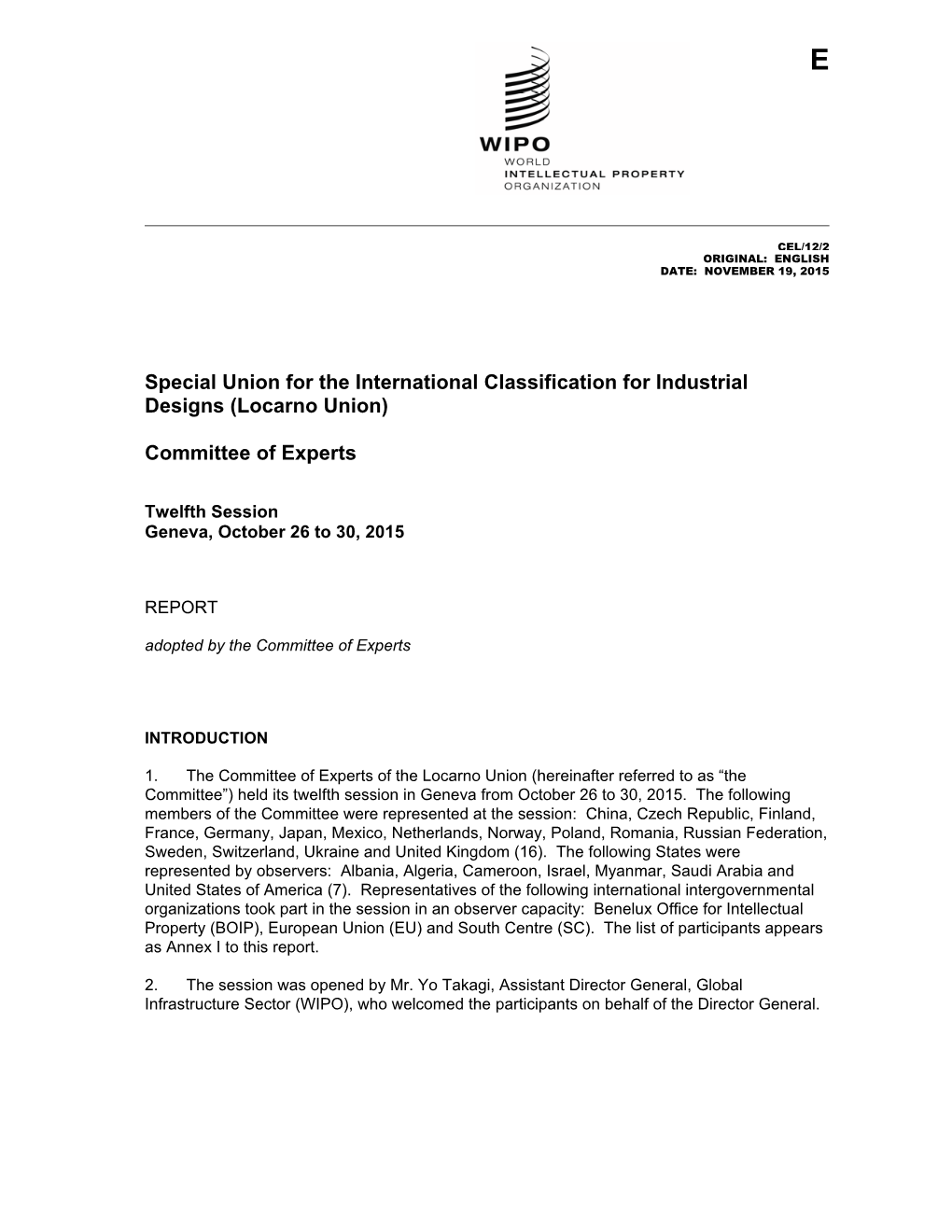 Special Union for the International Classification for Industrial Designs (Locarno Union)