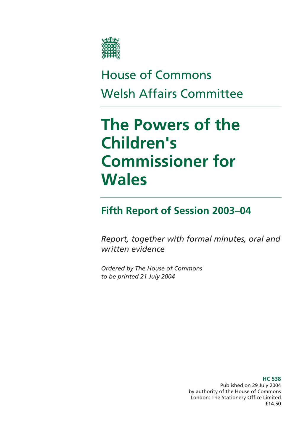 The Powers of the Children's Commissioner for Wales