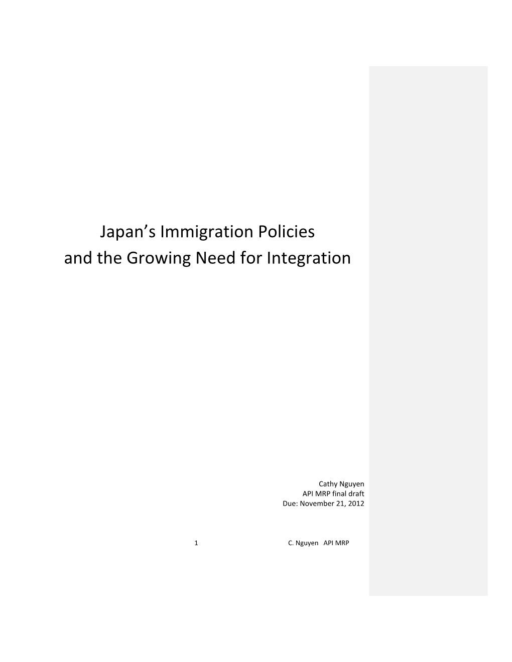 Japan's Immigration Policies and the Growing Need for Integration
