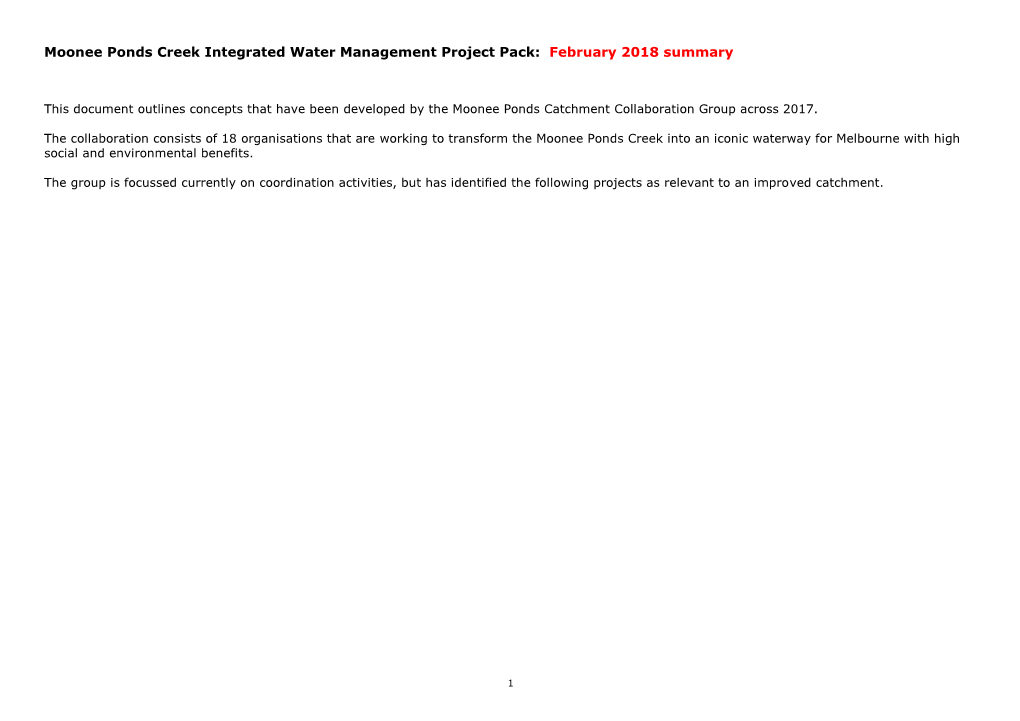 Moonee Ponds Creek Integrated Water Management Project Pack: February 2018 Summary