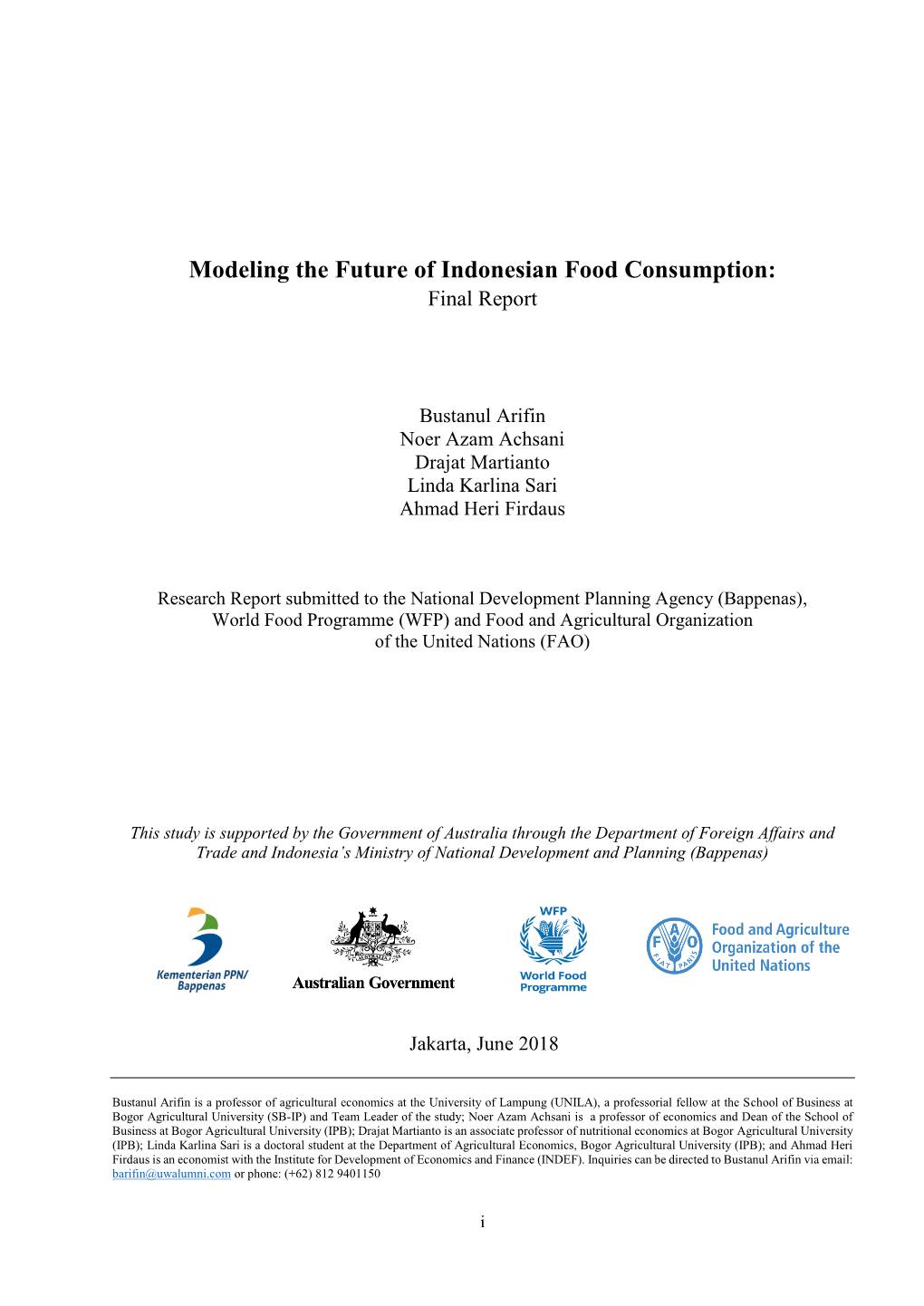 Modeling the Future of Indonesian Food Consumption: Final Report