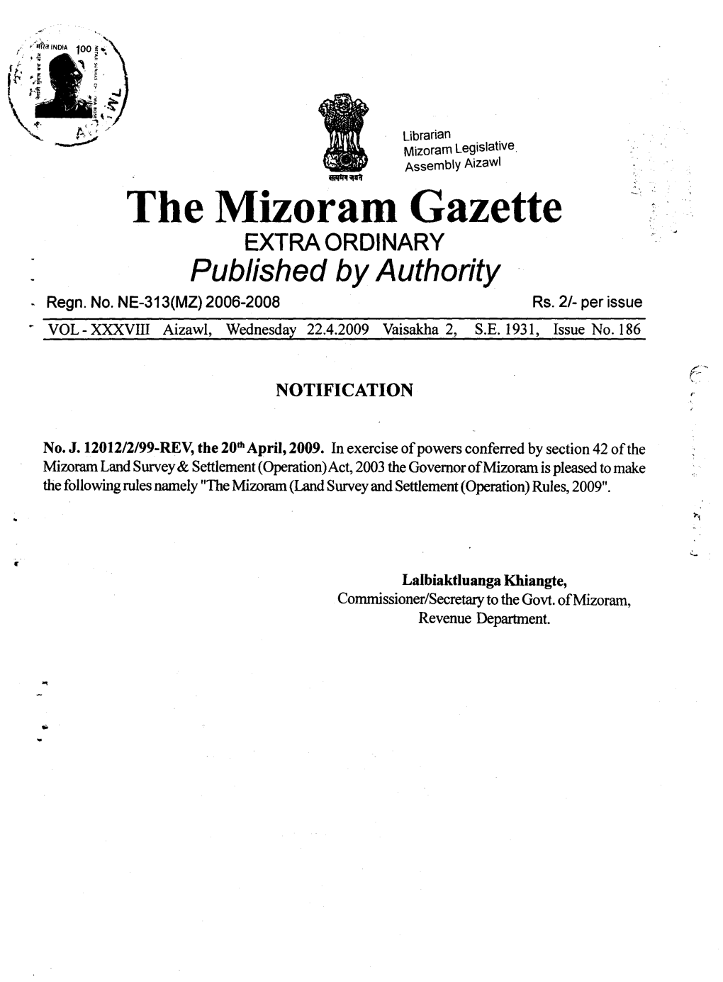 The Mizoram Gazette EXTRA ORDINARY Published Byauthority