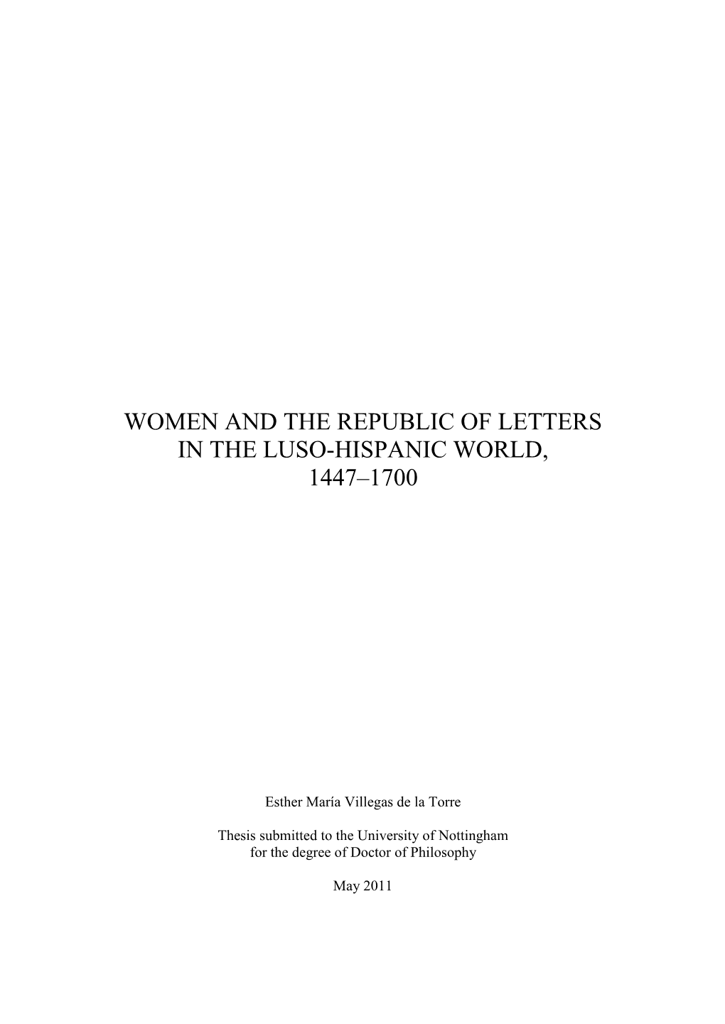 Villegas De La Torre, Esther Maria (2012) Women and the Republic Of