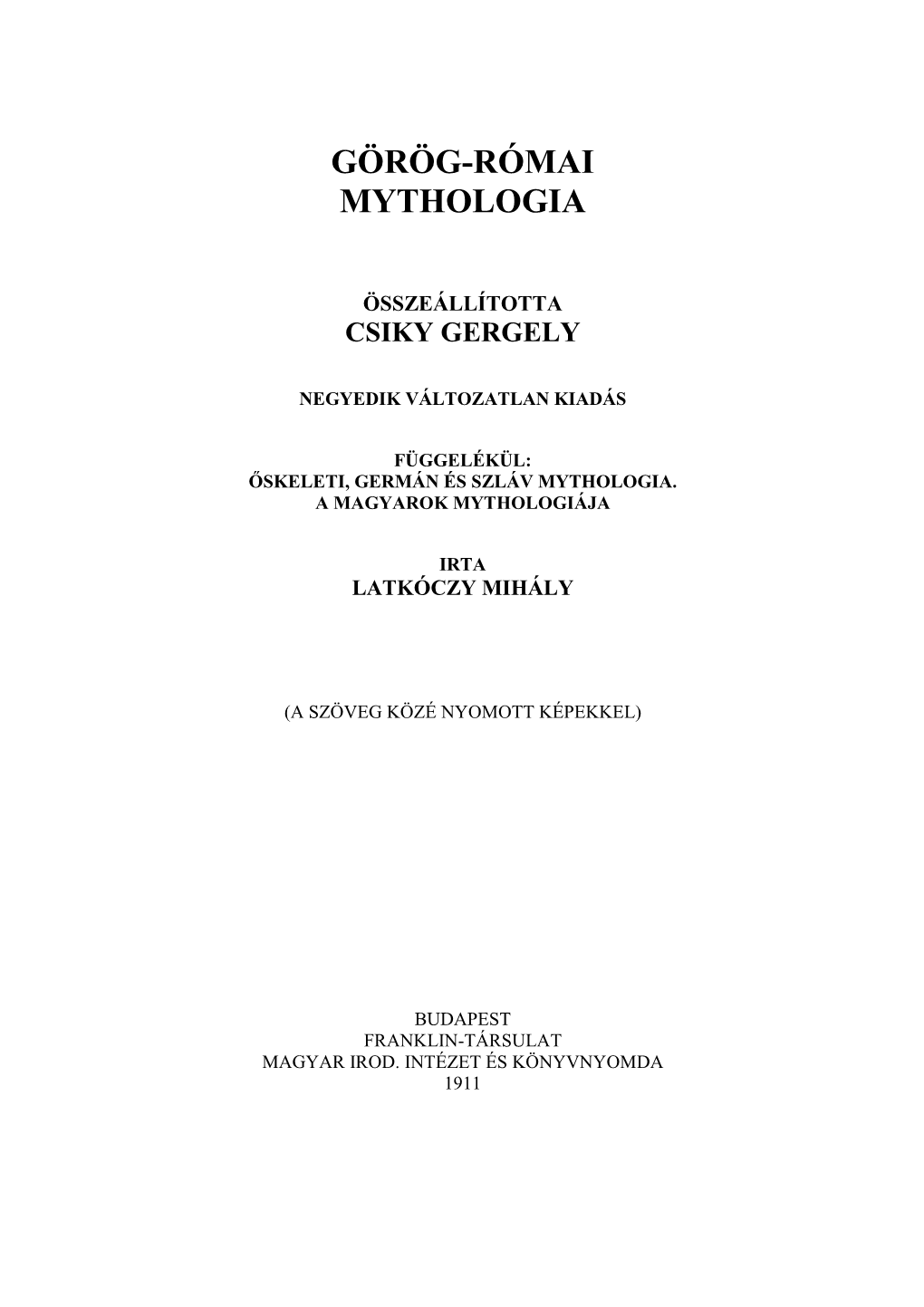 Görög-Római Mythologia