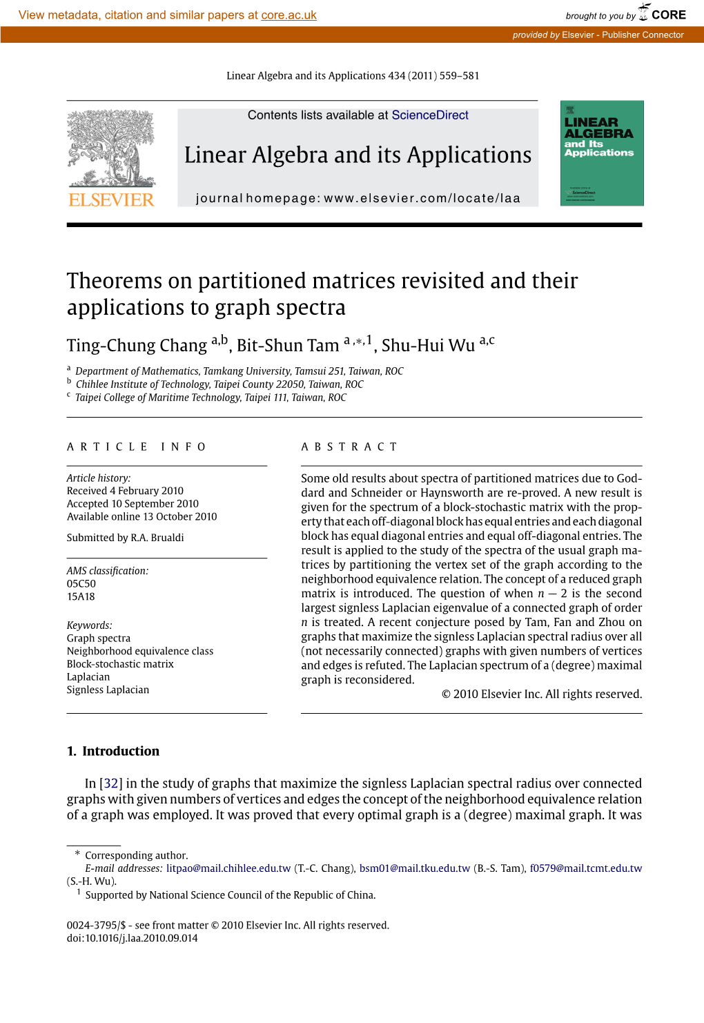 Theorems on Partitioned Matrices Revisited and Their Applications to Graph Spectra