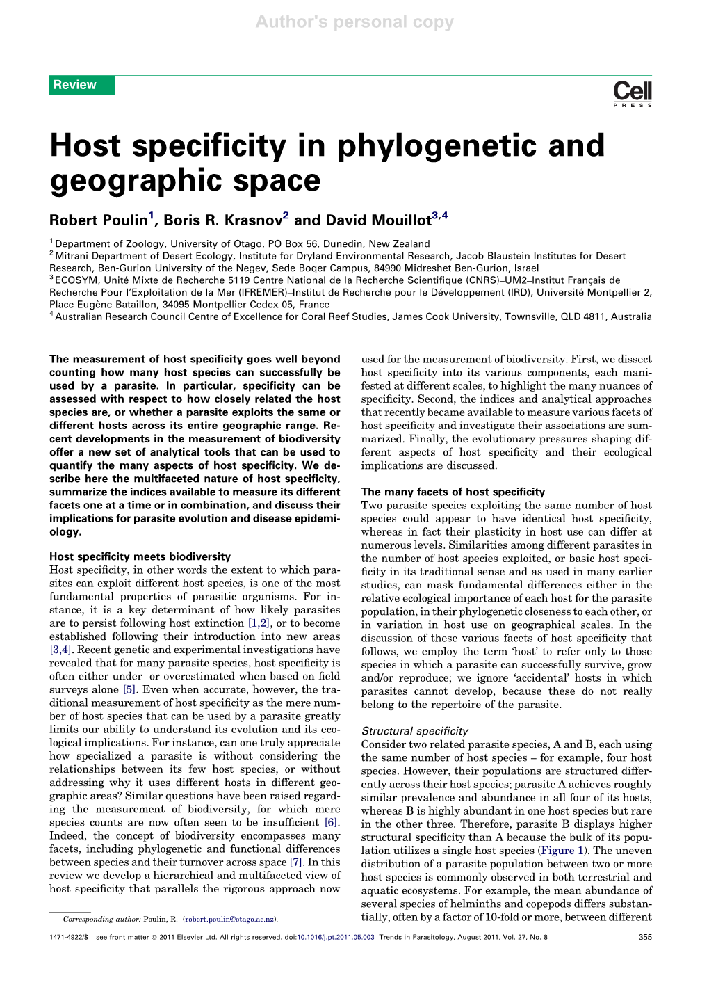Host Specificity in Phylogenetic and Geographic Space