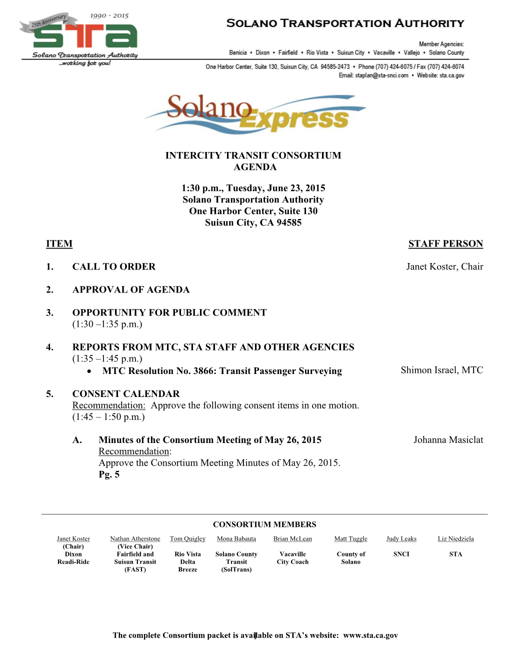 INTERCITY TRANSIT CONSORTIUM AGENDA 1:30 P.M., Tuesday, June