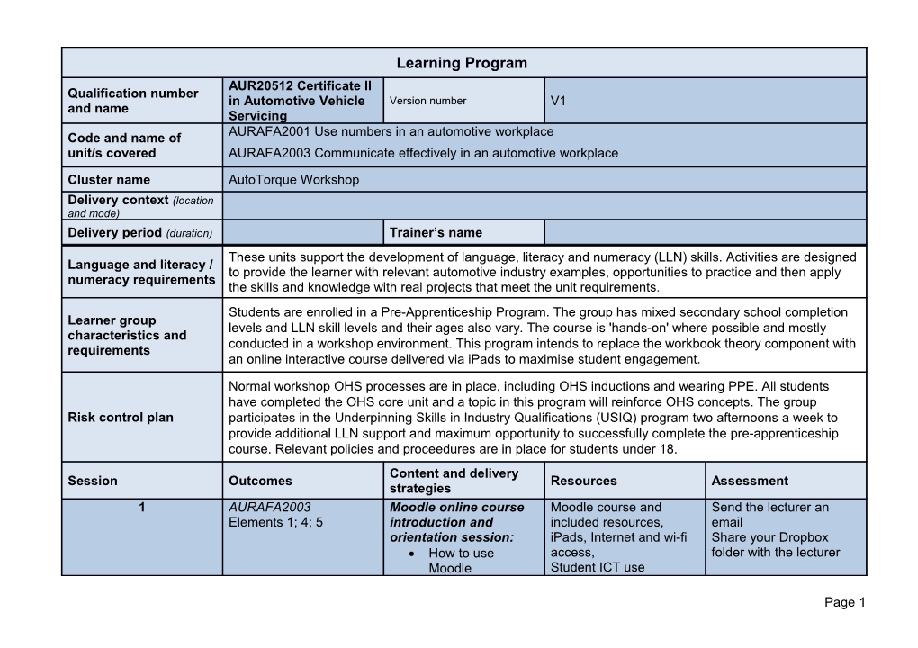 Learning Program