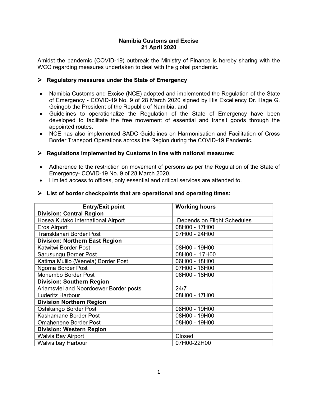 1 Namibia Customs and Excise 21 April 2020 Amidst the Pandemic