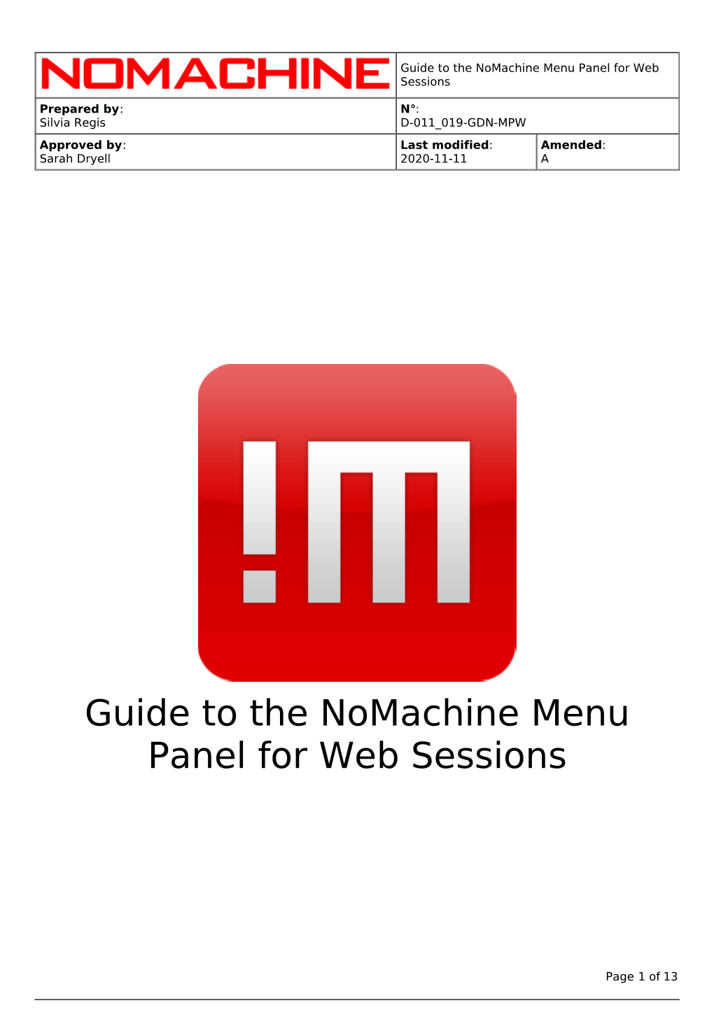 Guide to the Nomachine Menu Panel for Web Sessions