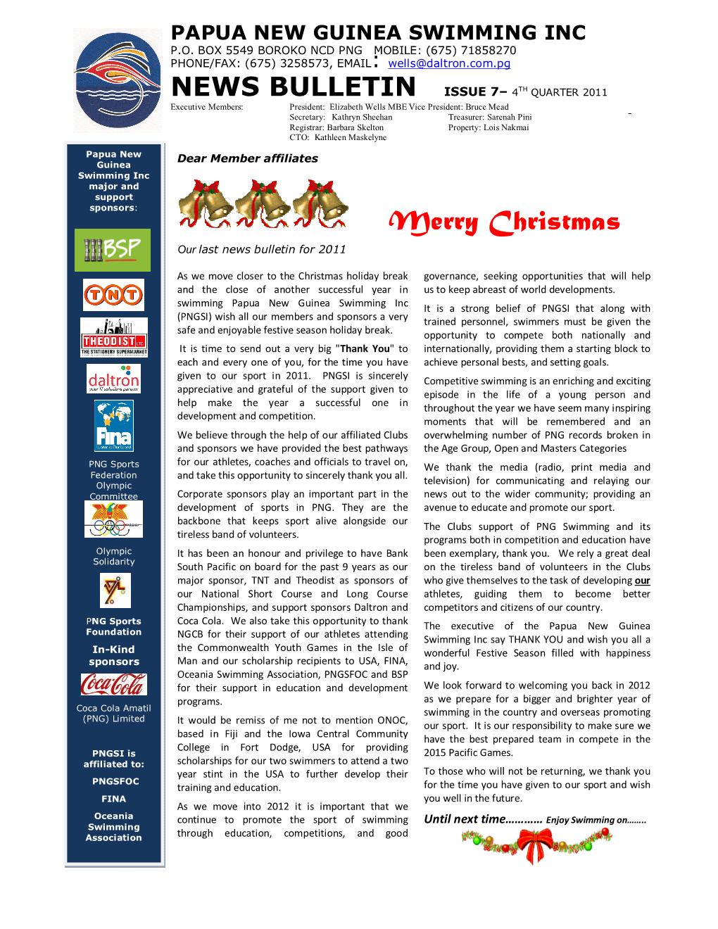 Merry Christmas Our Last News Bulletin for 2011