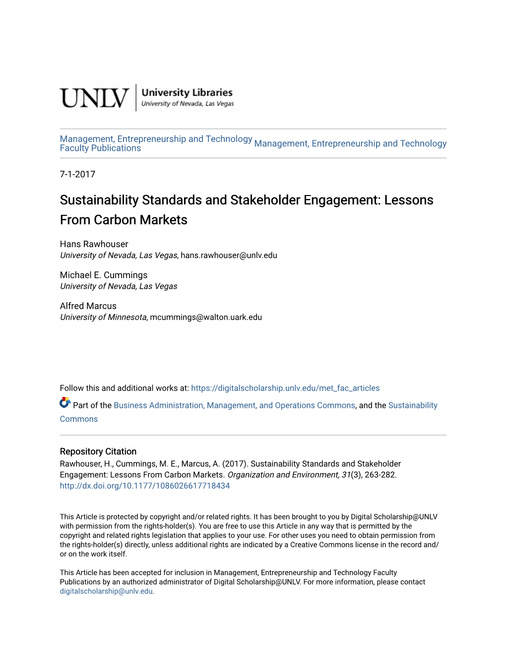 Sustainability Standards and Stakeholder Engagement: Lessons from Carbon Markets