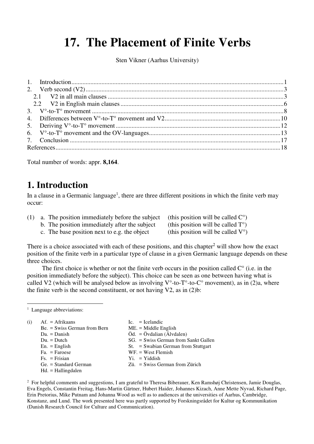 17. the Placement of Finite Verbs